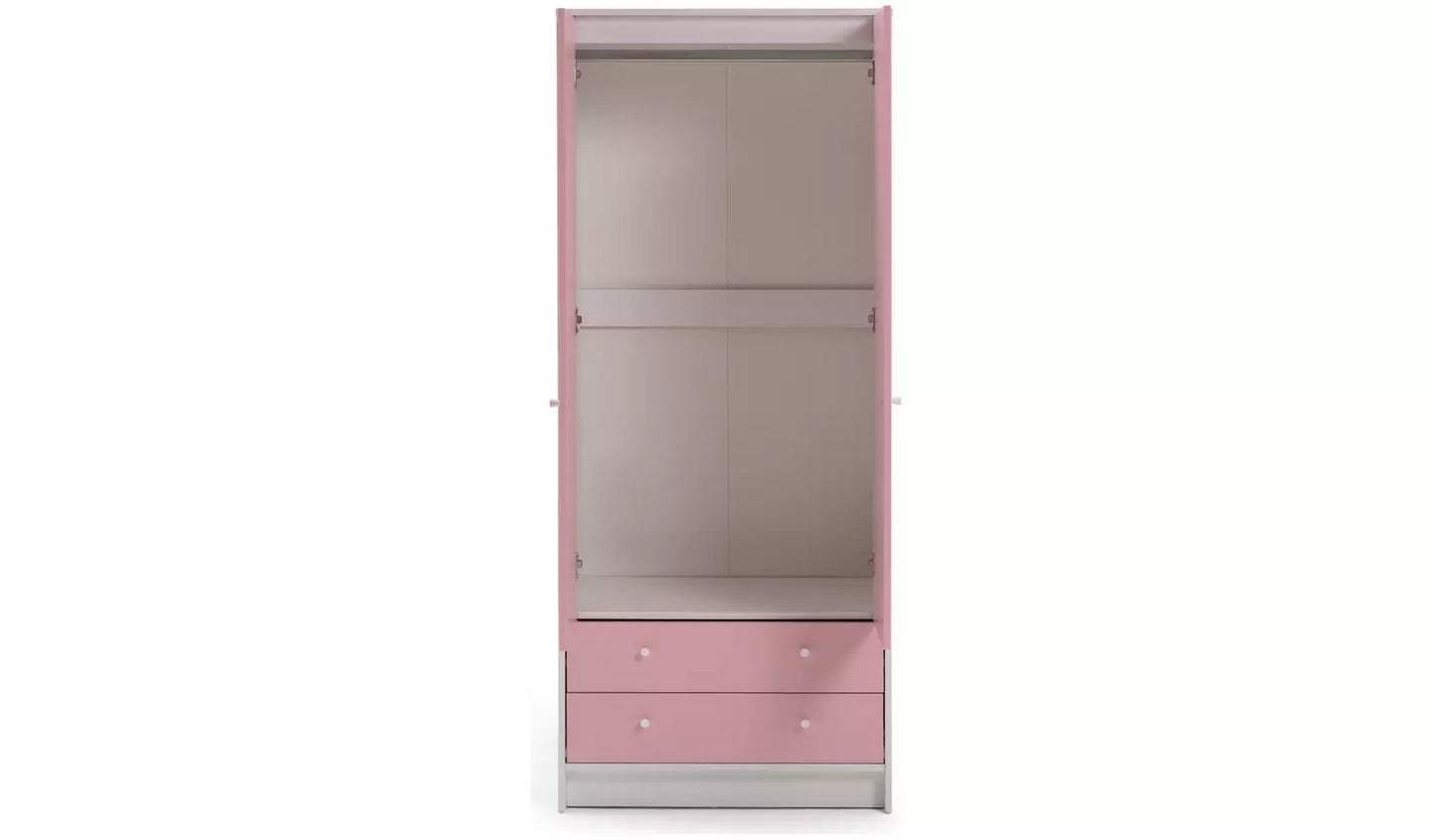 Kids Malibu 2 Door 2 Drawer Wardrobe - Pink & White